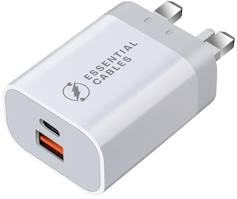 Essential Cables 30W USB C Charger, Dual Port Fast Charging Adapter with PD+QC+PPS Technology, Compact GaN Wall Plug Compatible with iPhone, Samsung, Huawei, Xiaomi, OPPO