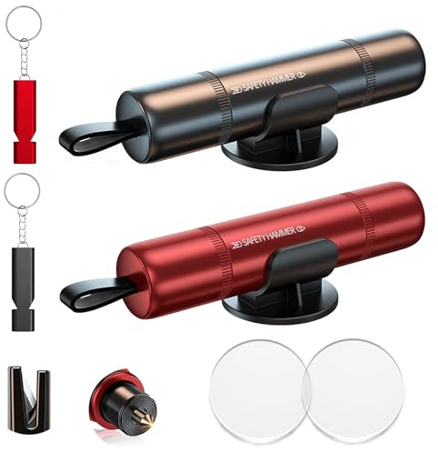 TootyTots Marteau d'urgence pour voiture avec coupe-ceinture, brise-vitre en aluminium, tête de marteau en acier tungstène, compact 9 x 2 cm, outil de sauvetage pour les pannes