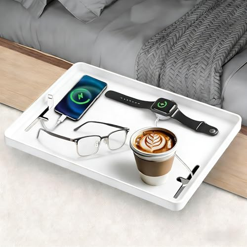 PokeAir Bedside Shelf, Bunk Bed Shelf, Floating Bedside Table with Cable Holes, College Dorm Room Essentials, Bed Storage Organiser for Dorm, Bedside Table Organiser for Home,School,Office(White)
