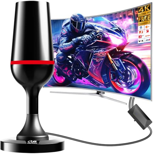 DVB-T/DVB-T2 Antenne,HDTV Zimmerantenne für Fernseher, 360° Empfang,Mit Verstärker und Magnetfuß-3 Meter Kabel,Unterstützt 4K/1080P - Alle TV-Geräte DAB/UHF/VHF