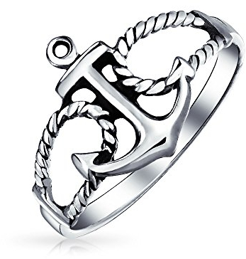Tropischer Strand Urlaub Seemann Boot Nautischen Meer Liebhaber Ocean Seil Offen Mariners Anker Band Ring Für Frauen Teenager Oxidiert 925 Sterling Silber