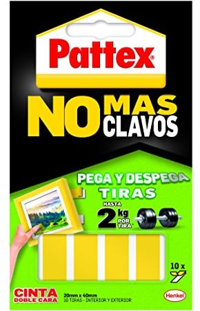 Pattex Cinta de doble cara a tiras No más clavos fijación Removible, 10 tiras (1403703)