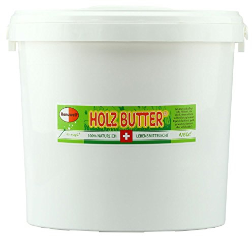 Renuwell Holz Butter, 3 Liter – Intensiv-Pflege für alle Holzarten, Möbelpflege 100% natürliche Inhaltsstoffe, Lebensmittelecht, hochwertiger Holzbalsam mit Bienenwachs, Schweizer Qualität