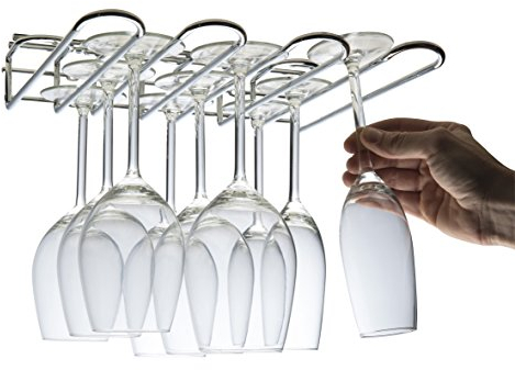 CKB Ltd® 3 Row Under Cupboard Counter Wall Mounted Glass Rack 29 x 7 x 32 cm - Holds Any Type of Stemware Glassware Wine Glasses and Flutes (Silver)
