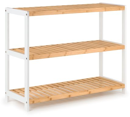 woodluv 3-Tier Shoe Rack, Shoe Storage Organiser, Wooden Storage Rack, Shoe Shelf for Hallway, Living Room, Plants Books, Bedroom,Bathroom, 70x26x55cm