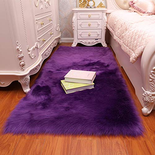 Furry Fluffy Fuzzy Soft Solid Faux Fur Sheepskin Lambskin Sheep Hide Animal Skin Livingroom Bedroom Nursery Room Floor Rug Carpet Area Rug Indoor,Purple 2.5x4ft Bedside Rug