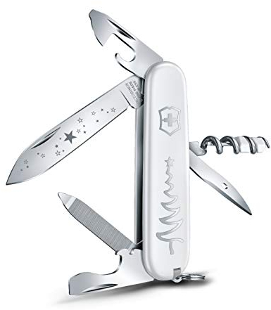 Couteau de poche Victorinox Sportsman White Christmas (13 fonctions, ouvre-boîtes, anneau) blanc