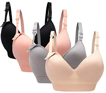 Oliked Femmes Allaitement Soutien-Gorge d'allaitement Soft Cup Bras, 4 Pack (Noir + Gris + Rose + Beige), L (38/85)