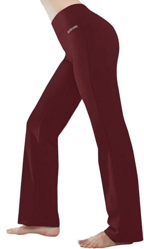 HISKYWIN Pantaloni da Yoga con Tasca Interna a 4 Vie Elasticizzati per Il Controllo della Pancia, Pantaloni Lunghi Svasati, Bordeaux, L