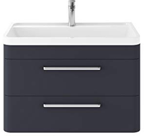 Hudson Reed SOL304 Solar ǀ Modern Bathroom Soft Close Double Door Wall Hung Vanity Unit with 1 Tap Hole Basin, 800mm x 540mm x 450mm, Indigo Blue, 800mm