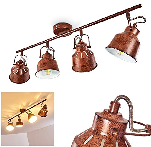 Deckenleuchte Safari, Deckenlampe aus Metall in Rost/Weiß, 4-flammig, mit verstellbaren Strahlern u. Lichteffekt, 4 x E14-Fassung, Spot im Retro/Vintage Design, ohne Leuchtmittel
