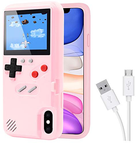 DIKKAR Custodia da Gioco per iPhone, Custodia Autoalimentata Retro Protettiva con 36 Piccoli Giochi,Display a Colori,Custodia per Videogiochi per iPhone X/XS (Rosa)