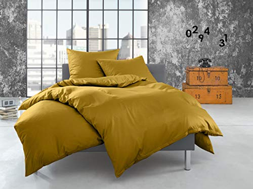 Bettwaesche-mit-Stil warme Fein Flanell Winter Bettwäsche Gold Uni/einfarbig 140x200 + 70x90 cm - 100% Baumwolle