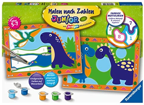 Ravensburger CreArt 28694 - Land der Dinosaurier - Malen nach Zahlen für Kinder ab 5 Jahre, Malset mit Rahmen, Pinsel und Acrylfarben, Geschenk für Jungen und Mädchen