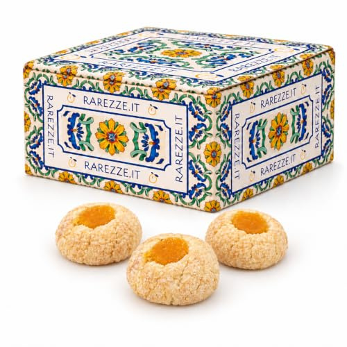 RAREZZE - biscuits siciliens à la pâte d’amande à l'ORANGE | boîte cadeau décorée 400gr | Spécialités siciliennes, pâtisseries artisanaux, cannoli, cassata siciliana