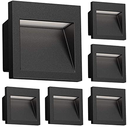 ledscom.de 6 Stück LED Wandeinbauleuchte NOLA, Downlight für außen, IP54, schwarz matt, 90 x 90mm, warmweiß