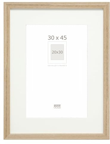 DEKNUDT FRAMES Bilderrahmen mit Passepartout - Natur Holzfarbe - S66KH1 P1 30x45cm für Bild 20x30cm - Bilderrahmen Holz MDF - Bilder aufhängen