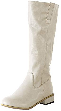 Stivali Donna Moda Pelle Tacco Basso Scarpe con Punta Tonda Slip-On Comodo Western (38,Beige)