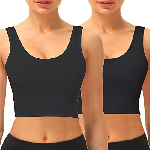 SIMIYA Women Seamless Sports Bra Wireless Compression Bra Without Pading Comfort Yoga Crop Tops Vest for Running Sports Fitness(2 Pack Black,L)