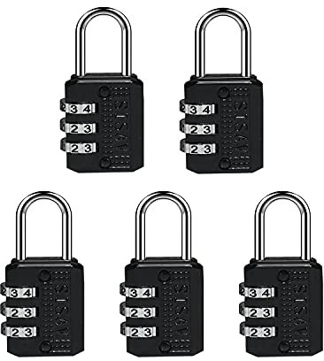 SISAV Vorhängeschloss mit 3 Ziffern, leicht ablesbar, für Schule, Fitnessstudio, Schließfach, schlüssellos, zurücksetzbar, 5 Farben, optional, für Gepäck, Zaun, Reise, Tor, Schließfächer, 5 Stück