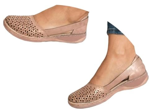 Onsoyours Sandales Femme Mailles Chaussures de Fitness Baskets Mode Compensées Mary Janes pour Femme Espadrilles Chaussures de Sport Eté Rose 39 EU