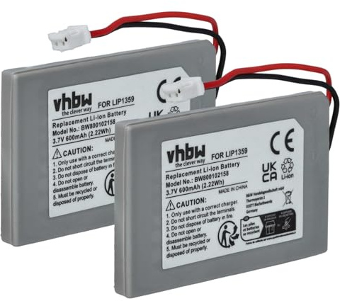 vhbw 2X Batterie Remplacement pour Sony Lip1359 | Lip1859, Lip1472 pour manette de jeu (600mAh, 3,7V, Li-ion)