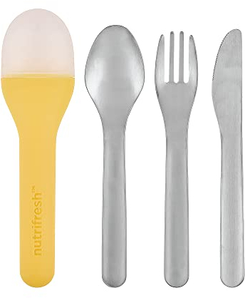 Nutrifresh Take 3 Piece Travel Cutlery Set and Case - Stainless Steel Utensils with PP Carry for Lunch on The Go - Lightweight, Compact, and Dishwasher Safe - Yellow, 18 x 4.7 x 2.8 cm
