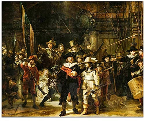 Impresión en lienzo Famosa pintura al óleo 《The Night Watch》Rembrandt Wall Art Decor Pinturas clásicas para la decoración de la sala de estar 50x60cm sin marco