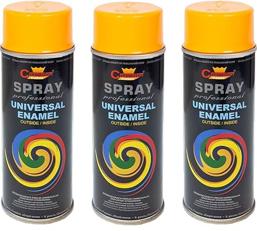 VE-INDUSTRIES Lot de 3 bombes de peinture selon RAL - 400 ml - Vernis coloré pour bois, métal (1023 jaune signalisation)