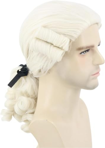 LeMarnia Herren Beige Richter Perücke Colonial Curly Perücke Halloween Cosplay Kostüm Perücke