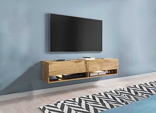 DecoInParis Meuble TV Suspendu 2 Portes 2 niches en chêne Romane XL - 140 cm