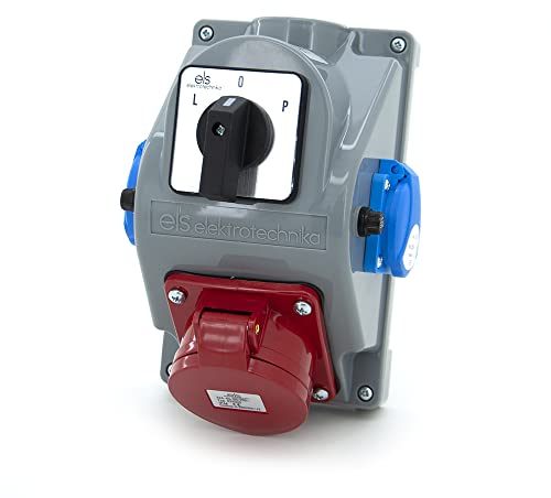 ELS Elektrotechnika Stromverteiler Verteilerkasten Wandverteiler mit 2x 230V Schuko + 1x CEE 32A + Nockenschalter L-0-P, Verdrahtet, Anschlußfertig, für Baustellen & Fabriken