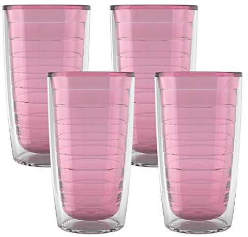 Tervis Gobelet isotherme à double paroi en plastique transparent et coloré fabriqué aux États-Unis, sable rose