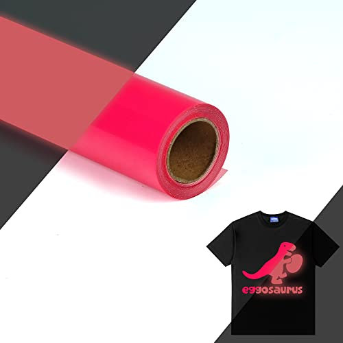 HTVVETUR Glow in The Dark Pink HTV - Rotolo di vinile per trasferimento termico, 30,5 x 5,5 m, termoadesivo per t-shirt, in poliuretano, elastico, in vinile HTV (5 m, scuro in rosa fluo fluorescente)