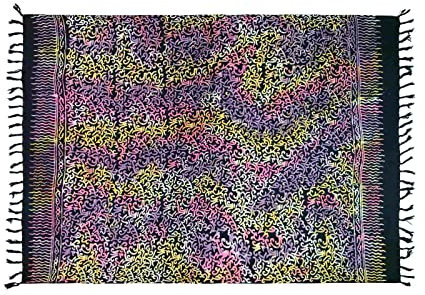 Pareo Sarong Tuch Damen - Wickelrock Strand - Strandtuch Blickdicht als Wickeltuch oder - Handtuchkleid und Wickelkleid Damen - Handarbeit aus Fair Trade Herstellung Batik Schwarz Bunt