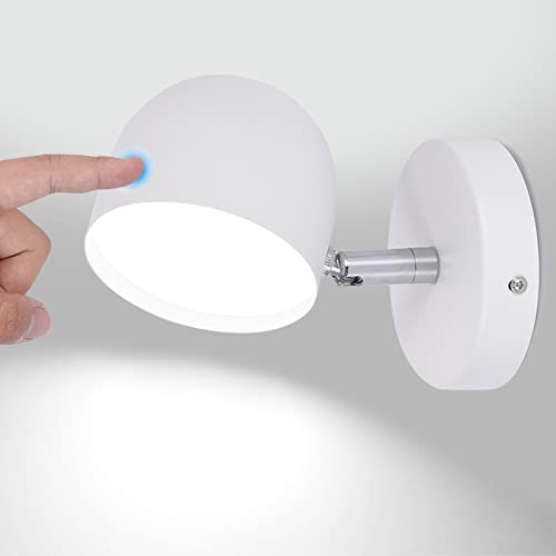 KAWELL Innen LED Wandleuchte Berührungssensitiv Lesewandleuchte Stufenlos Dimmbar LED Wandstrahler 350° Freie Drehung für Schlafzimmer Nachttisch Wohnzimmer Treppen Flur Korridor, Weiß 6000K