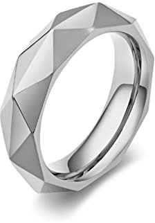 Whoiy Edelstahl Ring Damen Silber, Freundschaftsringe Freundinnen Raute Minimalistischer Ring für Männer 60 (19.1) Kostenlos Gravieren