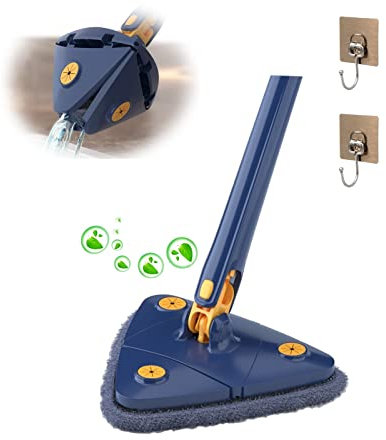 Telescopic Triangular mop 360 Degrees rotatable and Adjustable, 360° Spin Mop Replacement Adjustable Mop Stick for Floor/Ceiling/Wall (Color : Blue Within 1 pad)