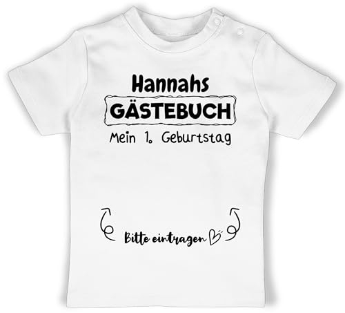 Baby T-Shirt Mädchen Jungen - 1. Geburtstag - Mein Gästebuch Erster Ersten - 12/18 Monate - Weiß - geburtstagsshirt Junge 1 Jahr personalisierte t Shirt 1.Geburtstag 1st Birthday 1geburtstag