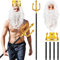 4 Stück Neptun König Kostüm Zubehör Weiß Perücke und Bart Set Golden Dreizack Golden Königskrone für Weihnachtskostüm