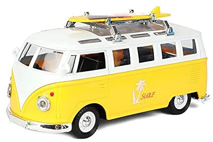 ECO Bus Beach Cruiser mit Surfbrett Licht Sound Rüchzugmotor Modell 4-Varianten Modellauto Geschenk 86 (Gelb)