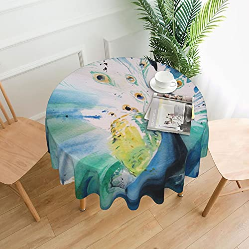 Bedruckter Pfau breitet Seine Flügel aus, Tischdecke, wasserfest, staubdicht, runde Tischdekoration, knitterfrei, Tischtuch – 60 Zoll