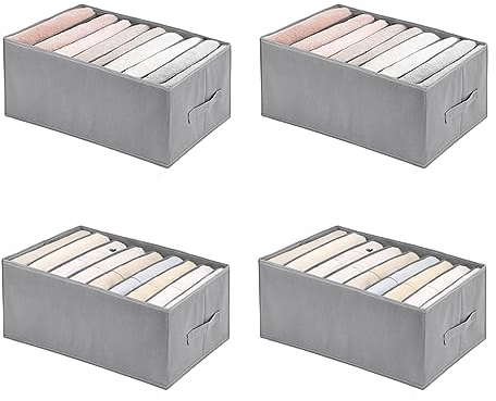 4 ser Kleiderschrank Organizer Hemden T-Shirts, 9 Fächer Schubladen Ordnungssystem im Kleiderschrank Schubladen Kommode, Faltbarer Stoff Große PE-Hartplatte Schrank Organizer Kleiderschrank-44*30*20cm