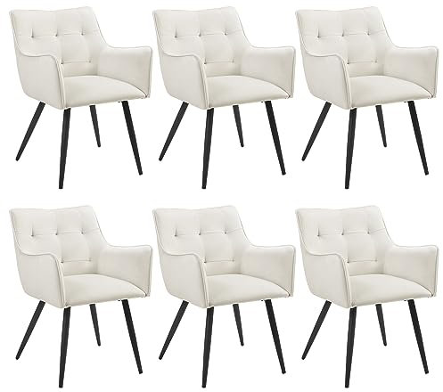 WOLTU Esszimmerstühle 6er-Set, Sessel, Küchenstuhl, Polsterstuhl, Stuhl mit Armlehnen Rückenlehne, Wohnzimmerstuhl mit Samtbezug, Metallbeine, für Esszimmer Küche, Cremeweiß, BH374cm-6