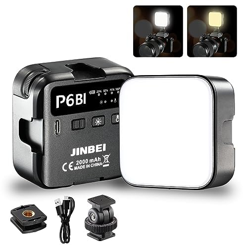 JINBEI P6 Lampe LED Bicolore 2700K-7500K Dimmable, 4 Supports de Fixation à Froid, Batterie 2000mAh, Éclairage Vidéo Rechargeable Portable pour Vlog/Photographie/Streaming