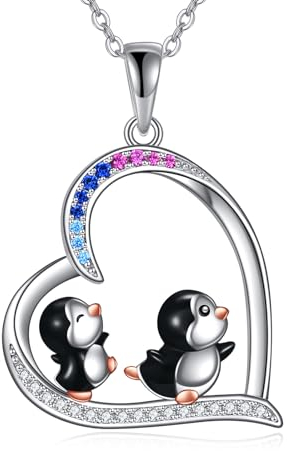 YAFEINI Pinguin Halskette Sterling Silber Herz Pinguin Anhänger Halskette Nette Pinguin Schmuck Geschenke für Frauen Mädchen