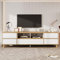BTM Meuble TV Rustique, Banc TV avec Compartiments et Portes,pour Salon, Salle à Manger, Chambre, Rangement Pratique,Blanc et Bois Naturel,175x37x51cm