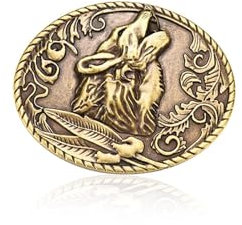 MASOP VOGU Herren Westerngürtelschnallen Longhorn Bull Gürtelschnalle American Cowboy Country Gürtel für Männer, Wolf 02, Small