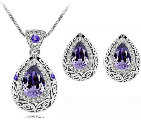AILUOR Wassertropfen Kristall Schmuck Set, Vintage keltischen Knoten Wassertropfen grün Edelstein Anhänger Halskette Ohrstecker Schmuck Set für Frauen Mutter Braut Hochzeit