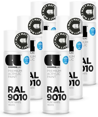 COSMOS LAC Sprühlack Sprühdose - 400ml - Sprühfarbe für den DIY-Bereich, geeignet für alle Oberflächen - Lackspray (6, RAL 9010 - reinweiß matt)